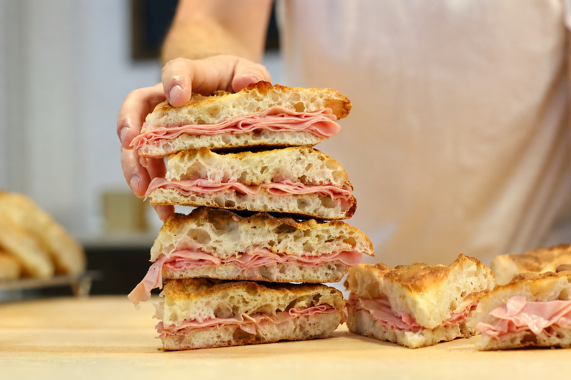 Focaccia con mortadella